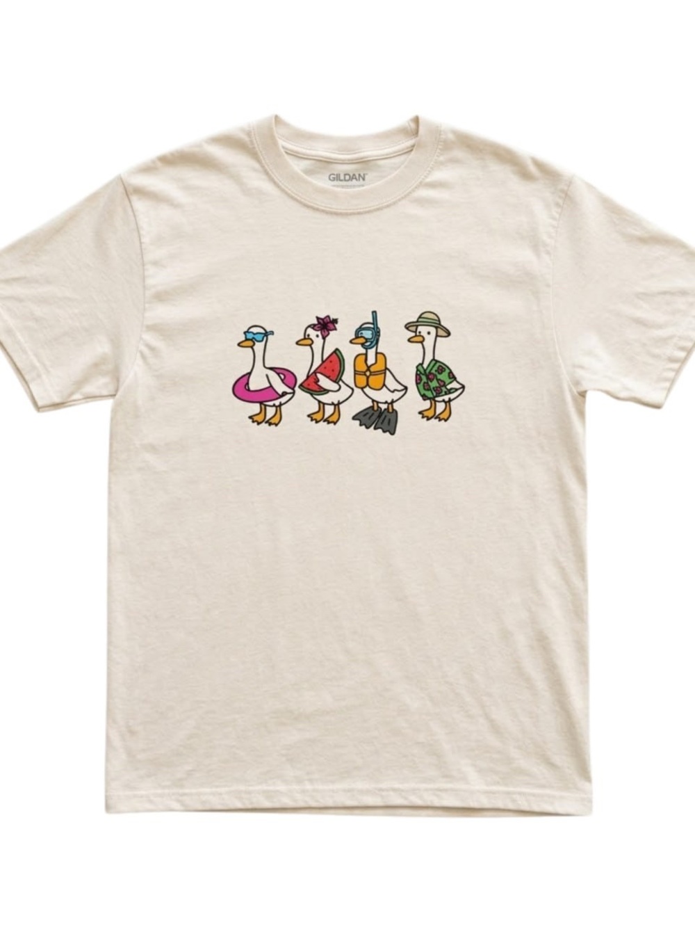 Gildan cream colorful duck graphic t-shirt